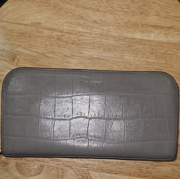 Saint Laurent Handbags - Saint Laurent Gray Croc-Embossed Zip Around Wallet